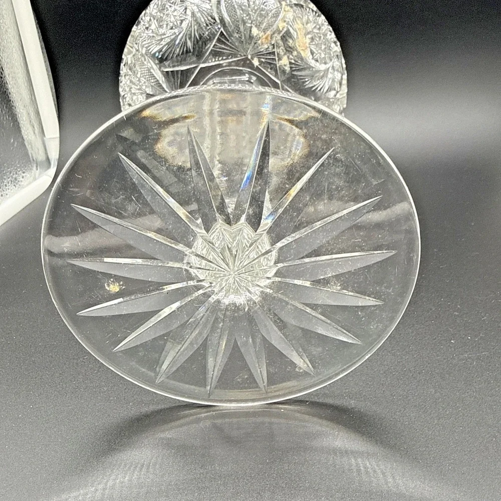 Antique American Brilliant Period Cut Glass Compote Tall Pinwheel Star 10